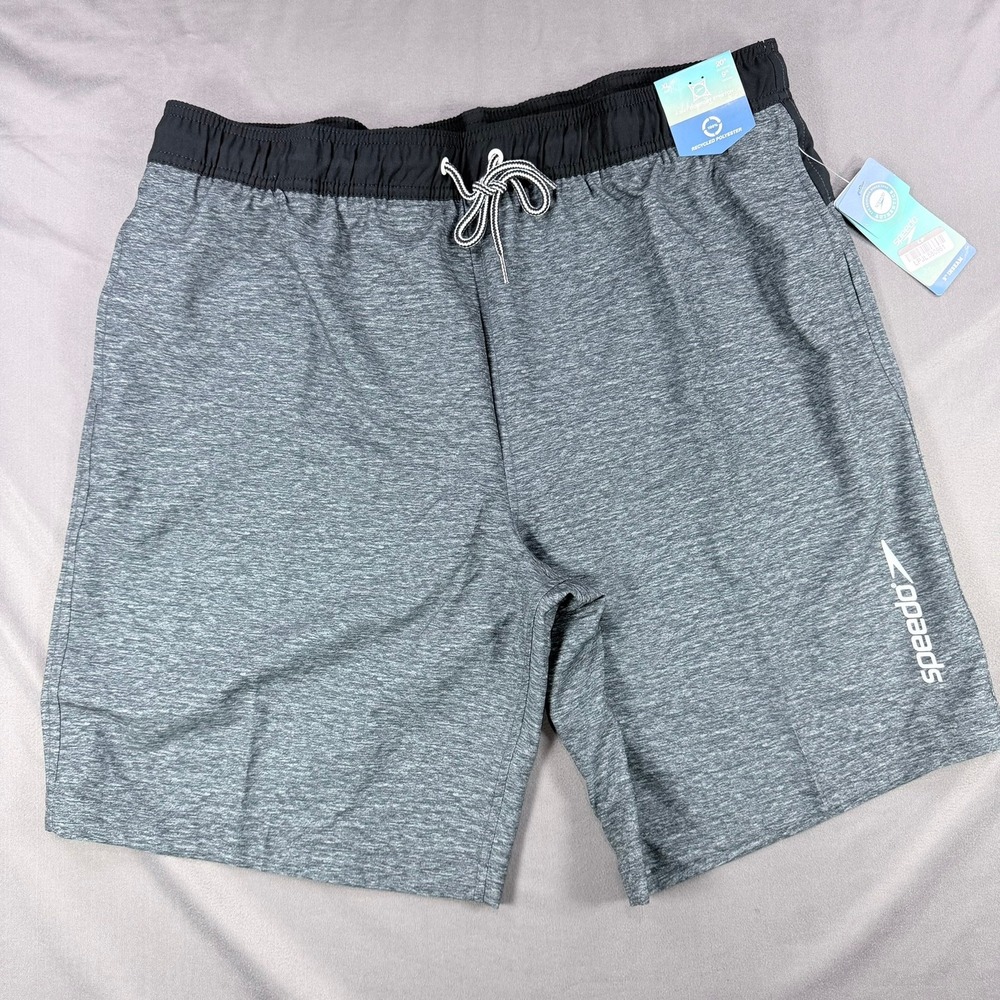 Speedo Mens XL Gray Recycled Polyester 4-Way Stretch Swim Trunks Board Shorts 9"